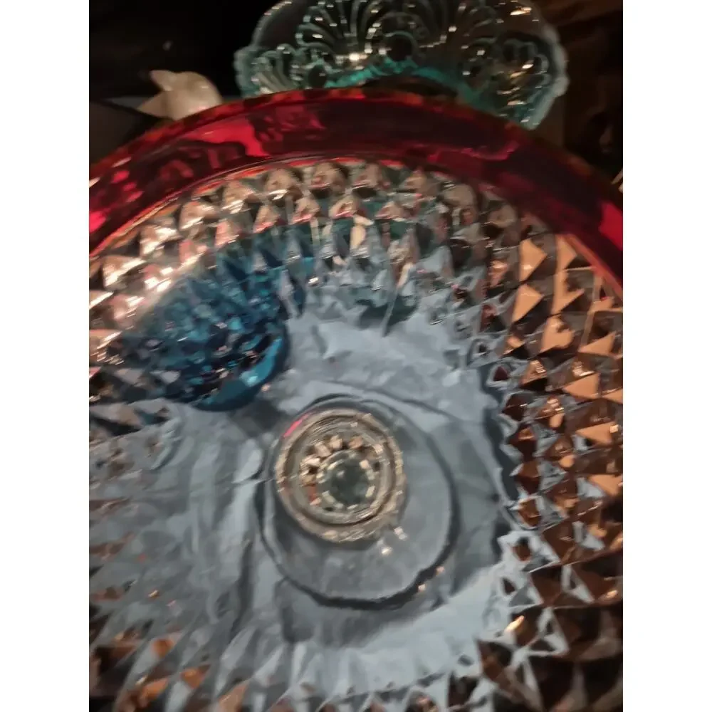 Vintage Indiana Glass Diamond Point Ruby Flash Band Around The Center Of Bowl